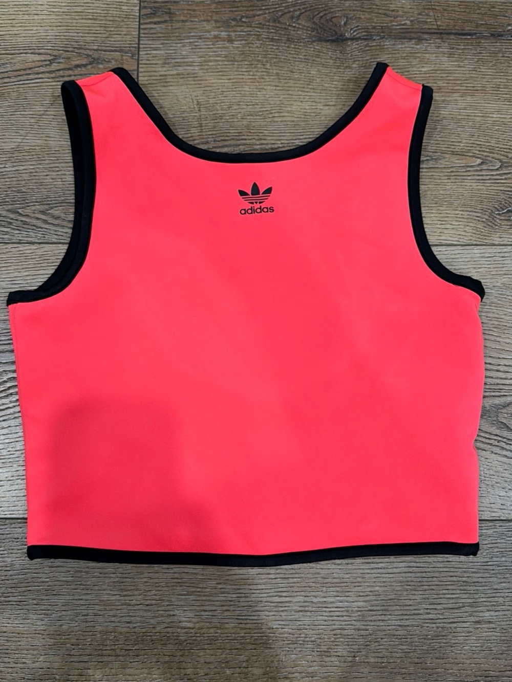 adidas Neon Coral Cropped Tank with Black Trim